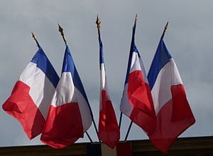 Plusieurs drapeaux français, généralement utilisés depuis des bâtiments publics.